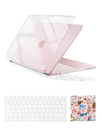 ProCase Clear Case for MacBook Neo 13 Inch 2026 Model A3404, Ultra-Thin Hard Shell Protective Laptop Cover with Keyboard Cover & 50 PCS Pink Stickers
