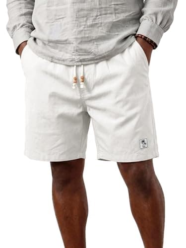 JEMLDL Mens White Cotton Linen Shorts 7" Elastic Waist Drawstring Lightweight Summer Beach Vacation Shorts 3X-Large - Image 1