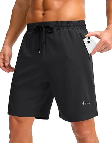 Pudolla Running Shorts for Men 5"/9" Gym Shorts with Zipper Pockets Lightweight Quick Dry Running Shorts(Black L9_3XL) - Image 1