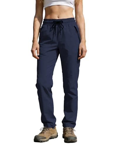 Hiking Pants Women Waterproof Quick Dry Sweatpants Zipper Pockets Elastic Waist Drawstring Lightweight UPF 50+ Cargo Work Travel Outdoor Casual Dark Blue XL - Image 1