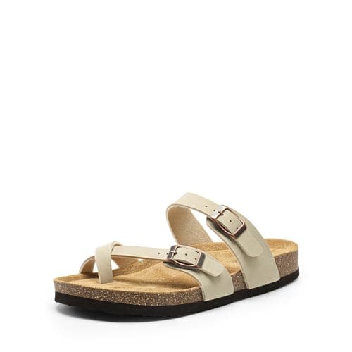 DREAM PAIRS Women's Thong Slide Sandals with Cork Footbed Open Toe Adjustable Slip On Slippers Comfort Flat Sandals for Summer,Size 8,Natural,SDSS2405W - Image 1