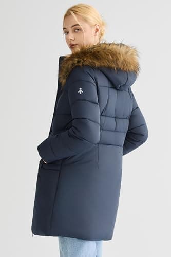 Orolay Winter Coats Women Long Puffer Jacket Windproof Warm Down Coat Parka with Faux Fur Hood, Navyblue, Large - Thumbnail 5