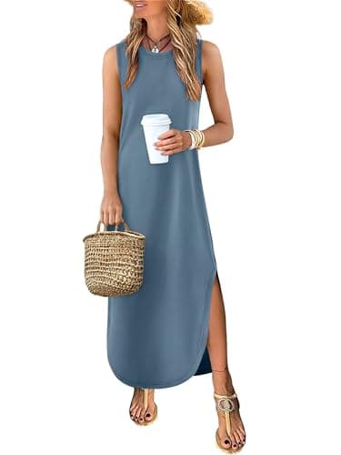 ANRABESS Women's Summer Maxi Dress with Pockets Grey Blue XX-Large - Image 1