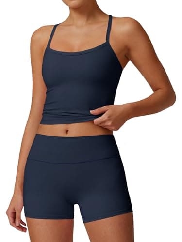 Aoysky Womens Buttery Soft 2 Piece Workout Sets High Waisted Booty Biker Shorts Halter Padded Tank Tops Pilates Athletic Sets - Image 1