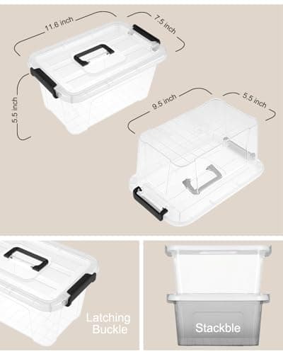 EOENVIVS Plastic Storage Bins with Lids 6 Pack Storage Organizer, 7 Quart Stackable Storage Boxes with Buckle Lids and Handle easy for Home Office Pantry Organization, Clear - Thumbnail 2