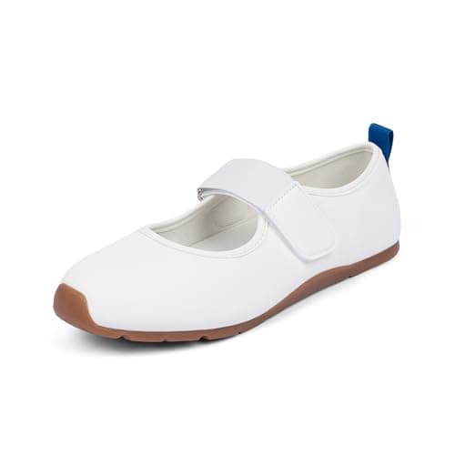 VIUGJNEX White Mary Jane Shoes Ballet Flats Fashion Sneakers Lightweight Tennis Shoes Casual Comfortable Slip-On Sneakers Size 9.5 - Image 1