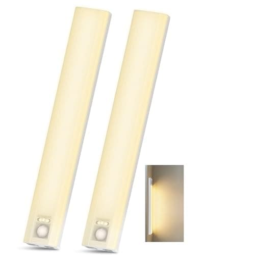 10inch Under Cabinet Lighting, 68 LED Rechargeable Motion Sensor Light Indoor, 6 Levels Dimmable Magnetic Closet Lights, Wireless Under Counter Lights for Kitchen, Stairs, Bedroom, 2-Pack Warm Light - Image 1