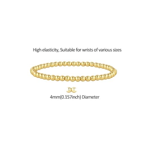 18K Gold Plated 4MM Hematite Beaded Stretch Bracelet, Minimalist Round Bead Elastic Bracelet for Women, Non-Tarnish Dainty Stackable Everyday Jewelry - Thumbnail 3