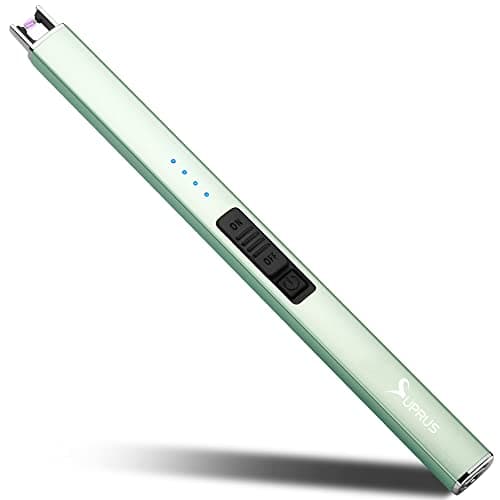 SUPRUS Electric Lighter Arc Windproof Flameless USB Rechargeable Lighter with Safety Lock for Candle BBQ Camping (Green)
