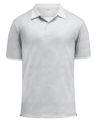 KUYIGO Men's Polo Shirts Moisture Wicking Performance Short Sleeve UPF 40+ Lightweight Print Golf Shirts Athletic Casual S Geom Grey White - Image 1