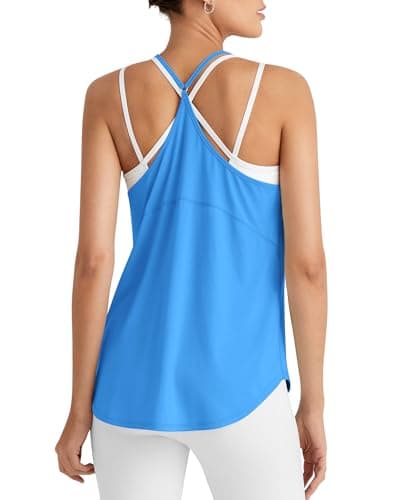 G4Free Running Tops for Women Fast Dry Stretch Open Back Athletic Workout Yoga Tank Top (Ocean Blue,M) - Image 1