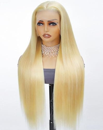Stybee 32 Inch 613 13x6 Lace Front Wig Human Hair 200% Density Straight Blonde Wig Human Hair No Synthetic Fiber No Shedding No Bad Smell Free Tangle True Length Longer Lifespan Pre-Plucked for Women