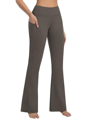 BUBBLELIME 35"/31"/33"/35"/37" Women's Bootcut Yoga Pants Tummy Control Flared with Side Pockets- Bootleg Side Pockets_OLIVEGRAY M_35" Inseam - Thumbnail 3