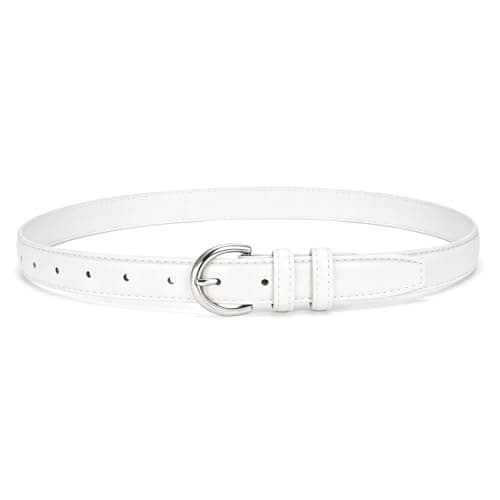 SANSTHS Women Leather Belt for Jeans Pants Fashion Ladies Skinny Belt for Dresses Thin Belt with Single Prong Buckle,White,XL - Image 1