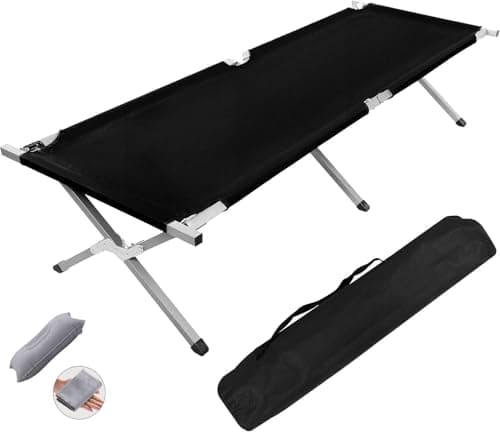 HOMSUPPLIE'S Folding Camping Cot,Outdoor Portable Camp Bed, Sleeping Cots with Carry Bag (Black) - Image 1