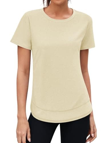 3rd hill Womens Workout Tops Short Sleeve Crewneck Sports Yoga Running Shirts Quick Dry Outfits Apricot 3XL - Thumbnail 2