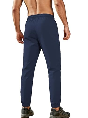 Hiking Pants Men Joggers Sweatpants Water Resistant Quick Dry Lightweight Zipper Pockets Elastic Waist Drawstring UPF 50+ Cargo Work Gym Casual Travel Dark Blue XL - Thumbnail 2
