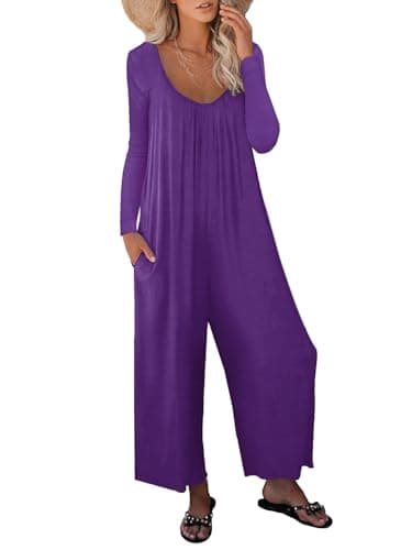 STOLKISS Baggy Jumpsuits for Women One Piece Long Sleeve Autumn Wear Wide Leg Long Pant Rompers With Pockets 2024 Purple Cute - Image 1