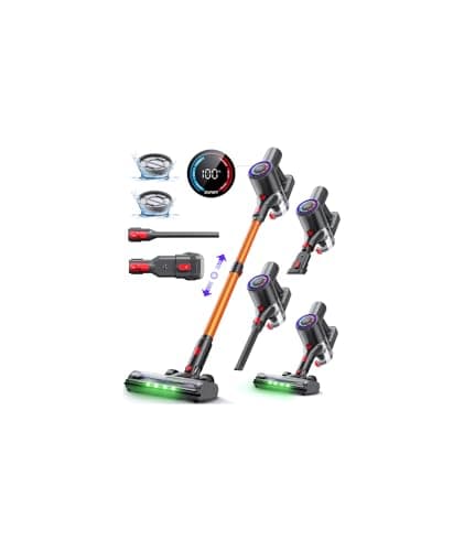 Zynet S8 Cordless Vacuum Cleaner, 500W/45KPA/40Mins Lightweight Stick Vacuum for Home, LED Display and Green Headlights, 6-Stages Filtration, Self-Standing Vacuum for Hard Floor, Carpet and Pet Hair