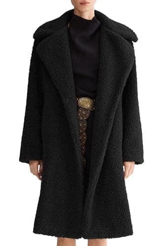 Orolay Women's Fuzzy Fleece Jacket Mid Long Faux Fur Lapel Sherpa Teddy Coat Winter Warm Outerwear with Pockets Black Large - Image 1