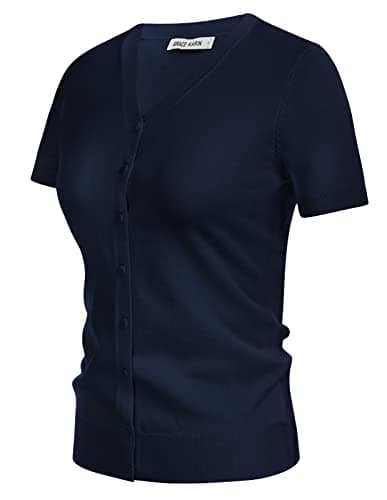 Women's Essential Short Sleeve Cardigan Jackets Summer Lightweigth Shrug Sweater for Dress(Nave Blue Short Sleeve,S) - Thumbnail 5
