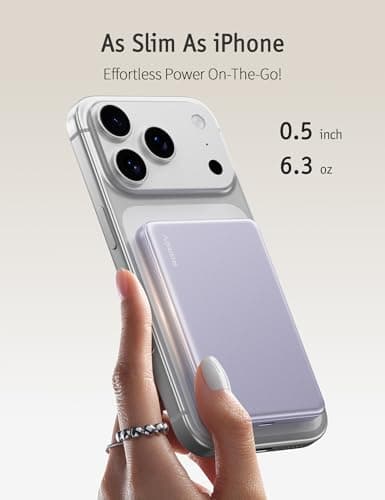 RORRY for Magsafe Portable Charger, 10000mAh Ultra Slim Magnetic Power Bank, 22.5W Fast Charging Wireless Portable Charger, USB C Battery Pack for iPhone 17/16/15/14/13/12 Plus Pro Max, Purple - Thumbnail 2