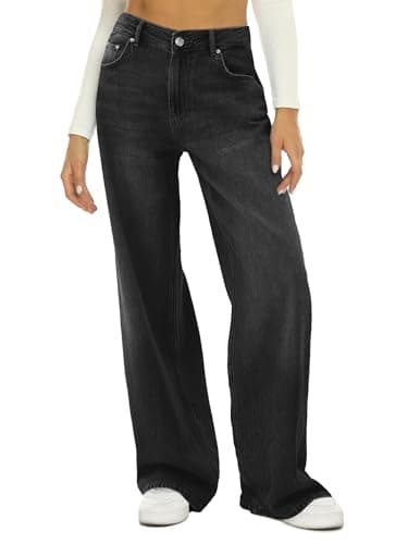 HDLTE Women's High Waist Baggy Boyfriend Jeans - Wide Leg Loose Denim Pants with Pockets(Grey,Medium) - Image 1