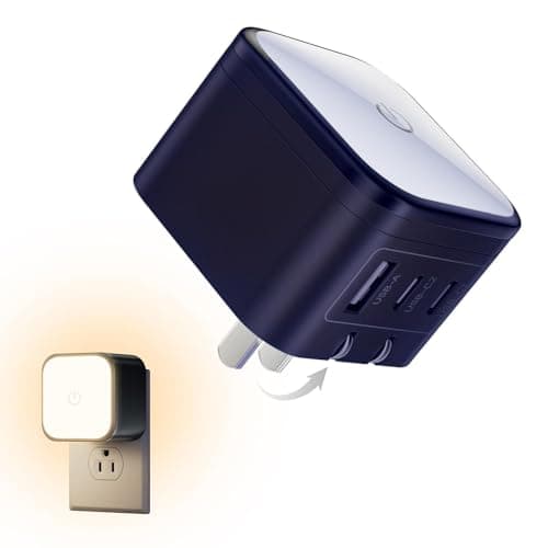 65W GaN USB-C Wall Charger with Touch-Control Night Light, 3-Port Fast Charging Power Adapter (2 USB-C + 1 USB-A), Foldable Plug, PPS Support （Blue） - Image 1