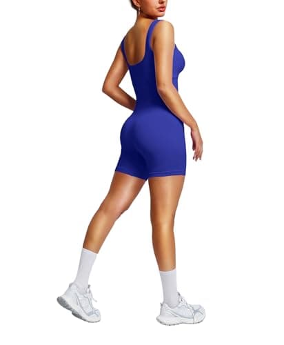 BRXL Workout Jumpsuits for Women Built-in Bra Shapewear Bodysuits Shorts Square Neck One Piece Bodycon Summer Outfits - Image 1