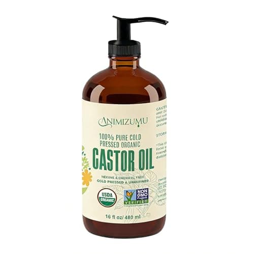 ANIMIZUMU Castor Oil 100% Pure Organic Cold-pressed Unrefined USDA Certified Organic Hexane-free Extra Virgin Used for Hair Growth Eyebrows Eyelashes Skin and Castor Oil Glass Bottles Pack (16fl oz) - Thumbnail 2