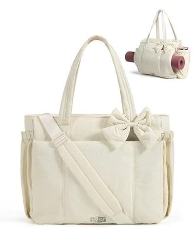 BAGSMART Crush Bow Tote Bag for Women, Large Work Tote with 40oz Tumbler, Puffer Travel Tote Bag for Work, Yoga, Gym - Image 1