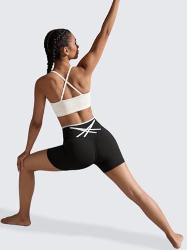 Aoysky Womens Workout Biker Shorts 5" Color Block High Waisted Yoga Athletic Shorts Black - Thumbnail 5