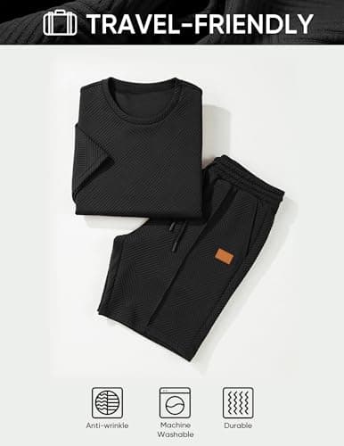 JMIERR Lounge Sets for Men Pajama 2 Piece Outfits Set Short Sleeve T Shirts and Shorts Matching Sleepwear Loungewear Cruise Set, XL, Black - Thumbnail 4