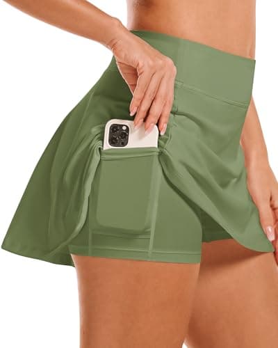 Stelle Women's Tennis Golf Skirts High Waisted with Pockets Inner Shorts for Athletic Skorts Sports Running Pickleball (Army Green,M) - Image 1