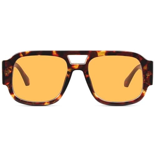 LOOMAKA Square Aviator Sunglasses for Women Men Retro 70s Chunky Double Bridge Glasses Trendy Flat Top Y2K Shades UV400 Protection for Driving & Festival Party - Thumbnail 3
