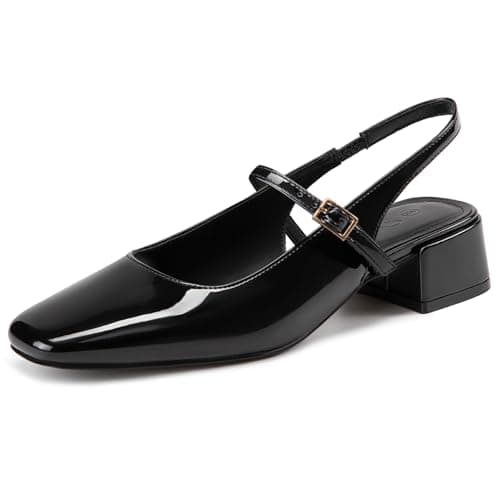 Athlefit Women's Closed Square Toe Mary Jane Heels Low Chunky Heel Slingback Dress Pumps Shoes for Work Wedding Party Black, Size 7, SAPU2603W - Image 1