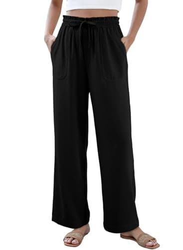 Dokotoo Black Pants for Women Womens Spring Fashion 2026 Casual High Waist Wide Leg Trousers Loose Elastic Drawstring Cargo Pants with Pockets Contrast Stitching Jogging Jogger Small - Image 1