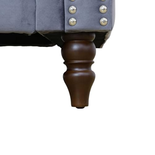 FUOROLA Chesterfield Velvet Sofa Set, Button Tufted Velvet Sofa Living Room Couch with Nailhead Trim, 3 Piece Living Room Furniture Set (Grey) - Thumbnail 4