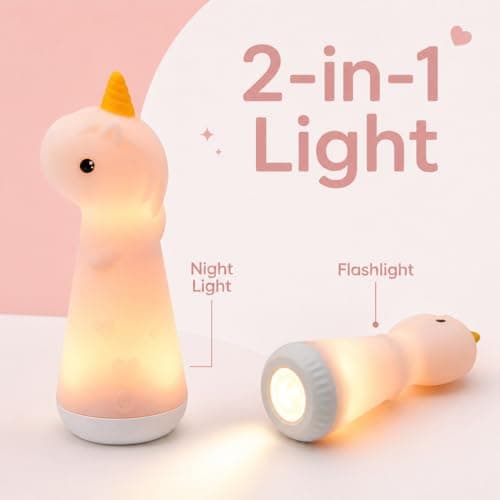 ShaArkMango Flashlight with Night Light for Kids Rechargeable LED Dimmable Night Light Toddler Bed Room Playing in Dark Handheld Emergency Flashlight for Camping Essential Hallway Walking Nighttime - Thumbnail 2