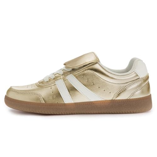 Rihero Women's Fashion Sneakers Tennis Walking Shoes Lace-Up Comfortable Non Slip Casual Gold Sneakers Size 6 - Thumbnail 3