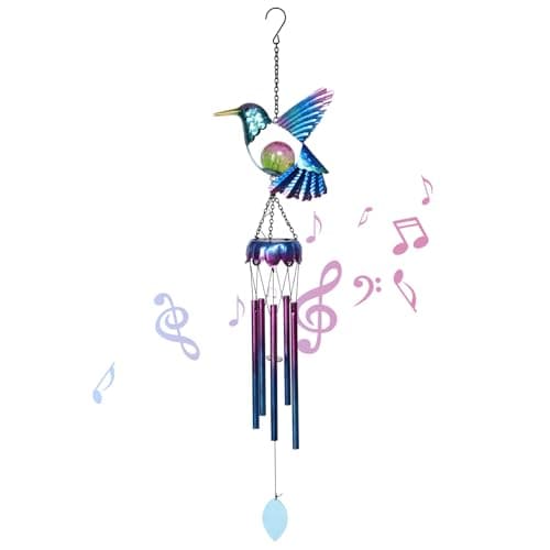 MUMTOP Solar Wind Chimes for Outside - Hummingbird with Crack Glass Ball Lights Wind Chimes Outdoor Unique, Windchimes Clearance for Garden, Patio,Yard Decor Gift - Image 1