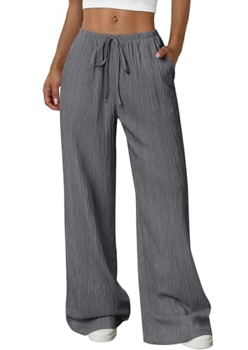 PRETTYGARDEN Womens Palazzo Pants Summer Fashion 2026 High Waisted Wide Leg Drawstring Flowy Beach Trousers with Pockets (Light Grey,X-Large) - Image 1