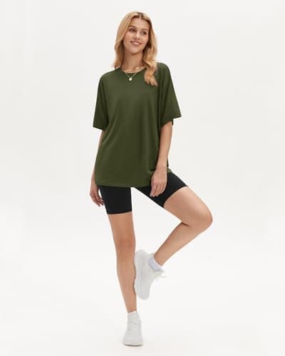 Stelle T Shirts for Women Crew Neck Short Sleeve Summer Tops Loose Fit Soft Basic Tee Shirt Olive Green X-Large - Thumbnail 6