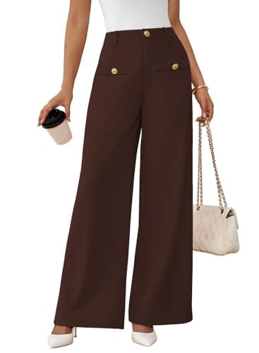 Pink Queen Wide Leg Dress Pants for Women High Waist Tummy Control Palazzo Pants for Women Dressy Stretch Fall Winter Office Work Black Slacks Long Trousers with Pockets and Belt Loops 2025 Coffee S - Image 1