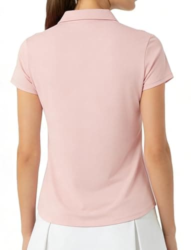 PATPAT Women's Golf Tennis Shirt Polo V-Neck Short Sleeve Shirts Lightweight Slim Fit Tops Summer Daily Sports Wear Pink，M - Thumbnail 2