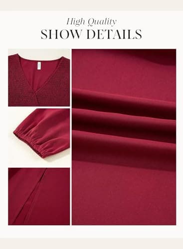 Dokotoo Dresses for Women 2026 Long Sleeve V Neck Smocked Empire Waist Ruffle Tiered Swing Split Maxi Dress Teacher Dresses Red Small - Thumbnail 5