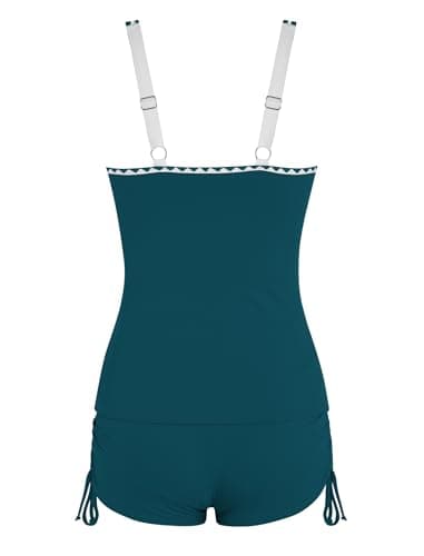 ZAFUL Women's V-Wire Tankini Swimsuits Pink Two Piece Bathing Suits Ruched Tank Top Tummy Control High Waisted with Sporty Shorts Blue S - Thumbnail 4