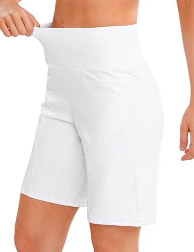 Quenteen Womens Yoga Shorts Loose Comfy Lounge Bermuda Shorts White - Image 1