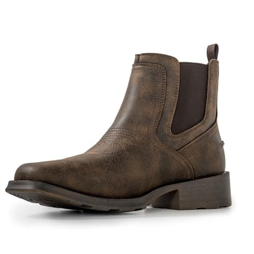 WINBIRD Cowboy Boots for Men Square Toe Western Chelsea Boots Slip on Ankle Boots Casual Mens Dress Shoes L001-DBR-PU-8 - Image 1