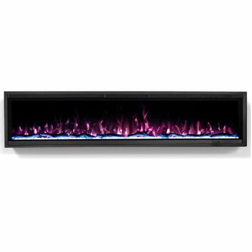 Kukoofyer 60" Electric Fireplace, Ultra-Narrow Bezel Recessed & Wall Mounted Fireplace Heater, Adjustable Color Flame, Linear Fireplace, Timer, Touch Screen, Remote Control, Log & Crystal, 750/1500W